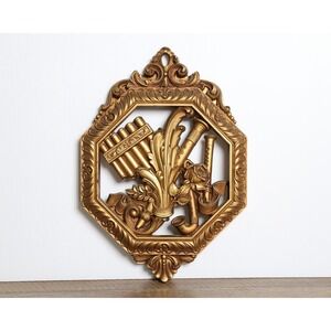 Vintage 1970s‎ Wall Plaque, Midcentury Gold Wall Art
